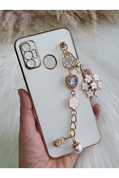 Aksesuarda Moda TECNO SPARK  7 - 7T  Uyumlu Çiçekli Taşlı İncili El Geçmeli L...