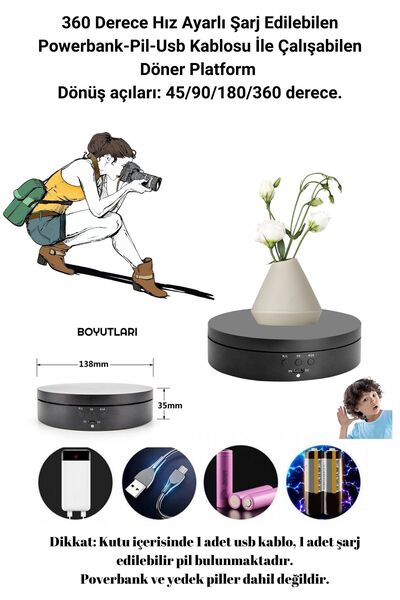 Manken İstanbul Şarjlı 360 Derece Çift Yönlü Hız Ayarlı Döner Platform Fotoğr...