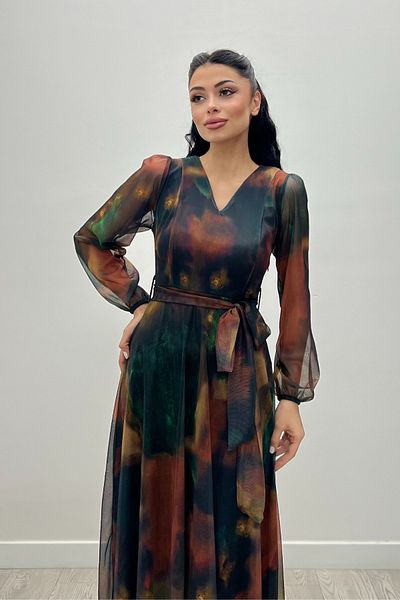giyimmasalı Rochie midi cu decolteu în V din tul - GALBEN