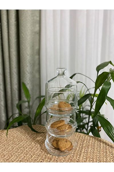 Housedec Lava Berry Patisserie 3-Layer Sugar Bowl Presentation Cookie Holder Storage Container with Glass Lid