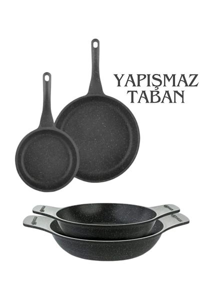 ThermoAD 2-Piece Granite Pan 20-26 cm 20-22 cm Casserole Sahan Set Gray
