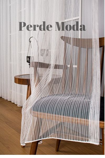 PerdeModa Deluxe Chain Striped Tulle Curtain - 1/3 Close Pleat, 1St Class Woven, Draped and No Ironing Needed, Enxboy Option