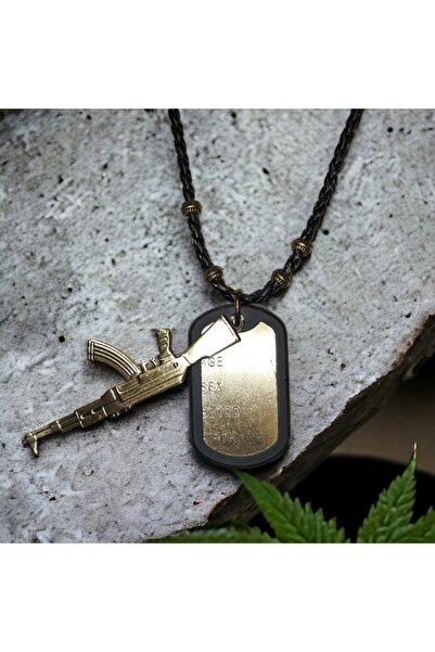 FG KONNİCHİWA El yapımı Deri Kolye Vintage Stil Gerçek Deri KÜNYE TÜFEK AK 47...