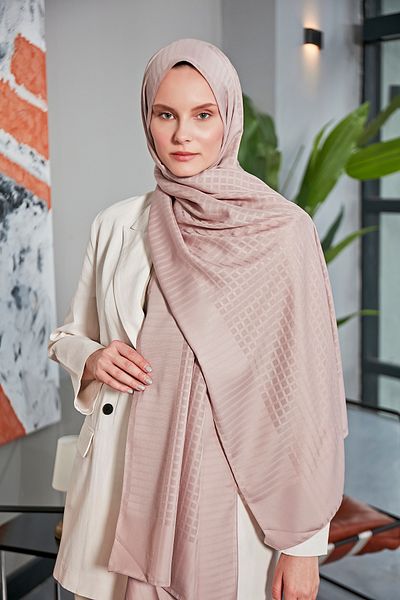 Scarf Jacquard Mini Square Chiffon Shawl - Mink -