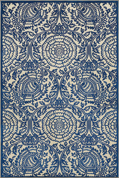 Rugs Modern Halı Син тъкан килим с флорални и геометрични мотиви 4317