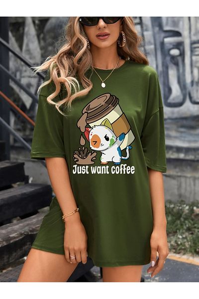 PENTHİLUS oversize just want coffee printed T-shirt