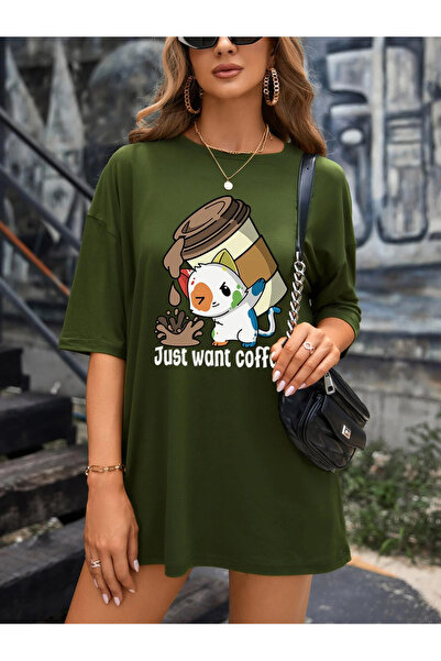 PENTHİLUS oversize just want coffee printed T-shirt