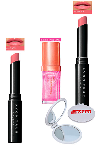 AVON Ultra Beauty Lipstick Lasting Pink 2 Pack + Shimmering Petal Lip Care Oi...