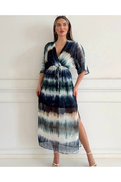 STEPS Glitter Patterned Chiffon And Long Dress Green L