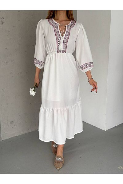 BRGCLOTHING Rochie de damă vintage cu mâneci cu balon brodat