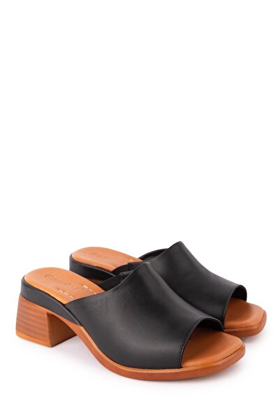 Gondol Kadın Hakiki Deri Orta Topuklu Günlük Şık Terlik Iz.12109