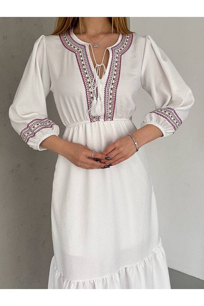 BRGCLOTHING Rochie de damă vintage cu mâneci cu balon brodat