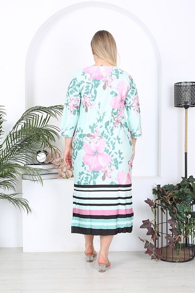 XL Modam WOMEN'S LARGE SIZE GREEN PINK PATTERNED WOVEN VISKOSE DRESS