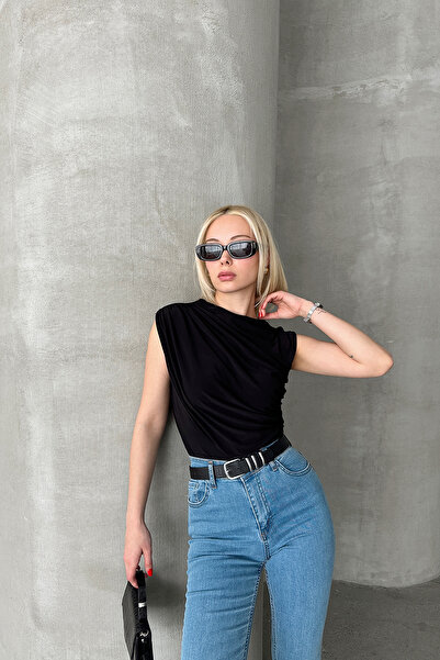 LACHT Bluză de damă, neagră, New Season, cu șnur încrucișat, cu mâneci zero, ...