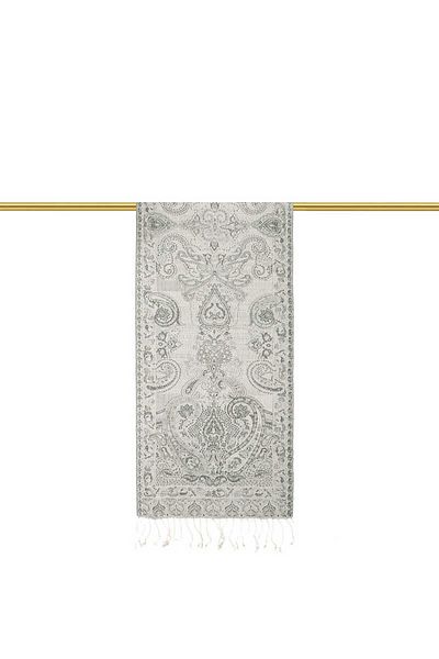 Bursa İpek Gray Black Jamawar Woven Silk Scarf