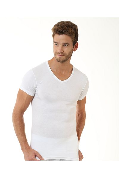 Öztaş Underwear 3 Pieces Men's Rib Half Sleeve V-Neck