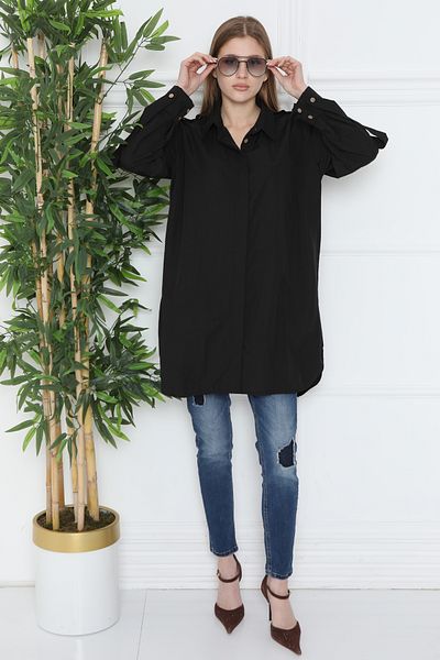 JESSE STORY TUNIC NEGRU PENTRU FEMEI ROCHIE DE CAMASĂ FĂRĂ FĂRĂ ACCESOR DE MÂNECĂ ACCESORIE DETALATĂ