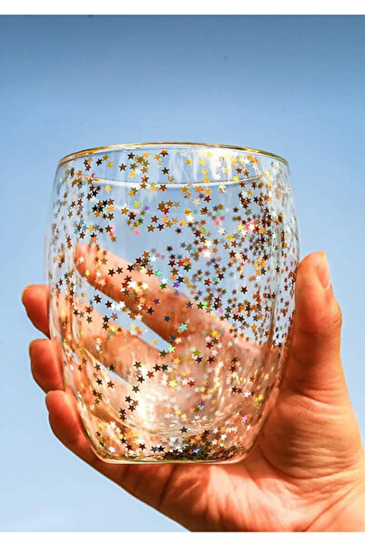 M Mimoza Park Double Walled Borosilicate Star Glitter Double Walled Glass Cup...