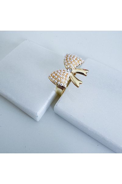 CHARMLUCKY Bow Ring with Pearls