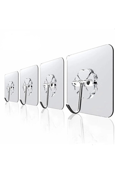 MİMOZA PARK 4 Adet Güçlü Şeffaf Duvar Askısı Askılığı Yapışkan Vantuz Kanca M...