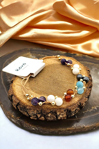 NBS Beautiful Naturel Stones سوار من الحجر الطبيعي مصنوع يدويًا من برج الدلو ...