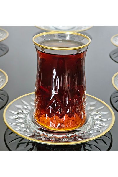 atabey home collection طقم شاي أودين 12 قطعة مع طبق زجاجي وتفاصيل ذهبية