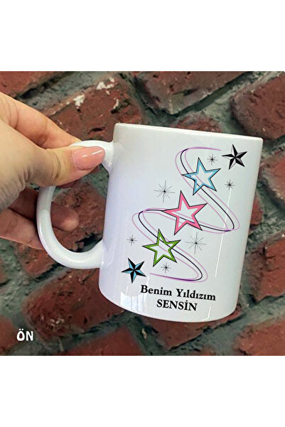 Hediyeciabla Size Özel Benim Yıldızım Sensin Seramik Baskılı Kupa Bardaklar