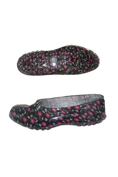 Emek Pantofi de lucru anti-alunecare din cauciuc cu model floral negru-roz - KKK8545