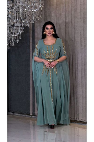 ZENABİYEM Zena Fashion Cloak Sleeves Sequin Embroidered Local Evening Dress