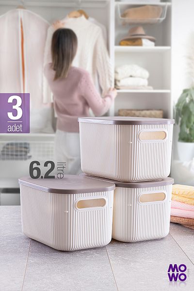 Mowo Home Trove 3 Τεμάχια 6.2 Λτ Λευκός Ρυθμιστής Οργανωτής - Καπάκι Διακοσμητικό Κουτί Αποθήκευσης