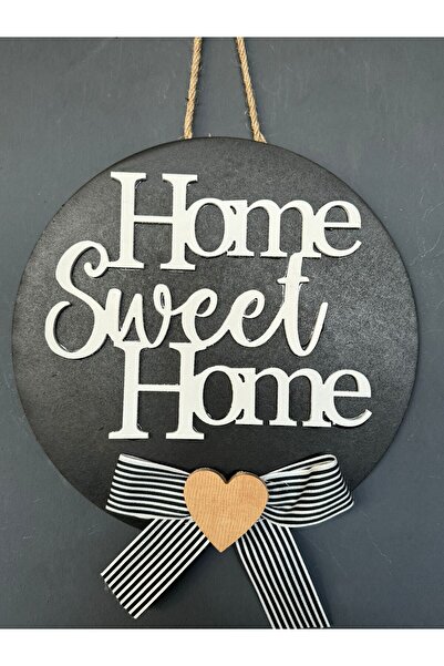 Home Sweet Home Kurdeleli Kalpli Kapı Süsü Siyah 30 CM