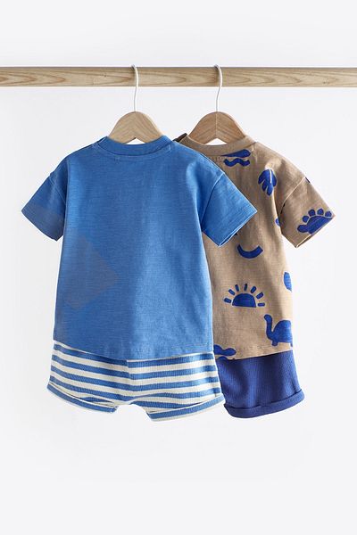 Next Baby Dinosaur Patterned Blue Shorts Set - 2-Piece Bottom Top Set