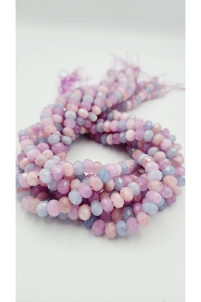 Yüksel Boncuk 8 Mm Aquamarine, Pink Quartz and Kunzite Stone Facet Cut Natural Stone String