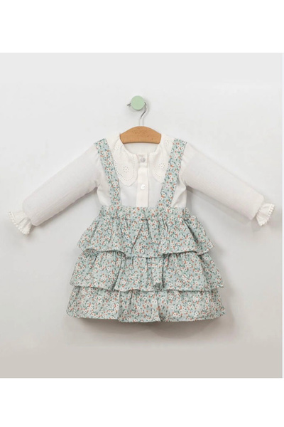 Kokosh kidss Pembe Renk Müslin Gömlek Ve Fırfırlı Etekten Oluşan Kız Çocuk Elbise Seti