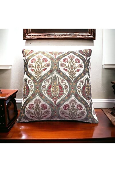 PİLLOWS STORE Osmanlı Lale Desenli Beyaz Kırlent Kılıfı 45cm*45cm