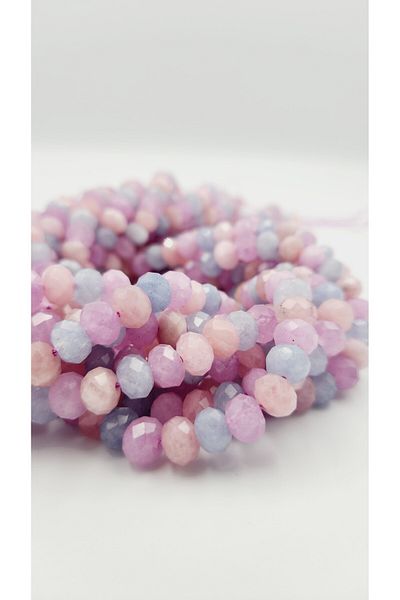 Yüksel Boncuk 8 Mm Aquamarine, Pink Quartz and Kunzite Stone Facet Cut Natural Stone String