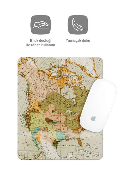 HobiShop Vintage Ορθογώνιο Mouse Pad με Σχέδιο Χάρτη και Στήριγμα Καρπού.