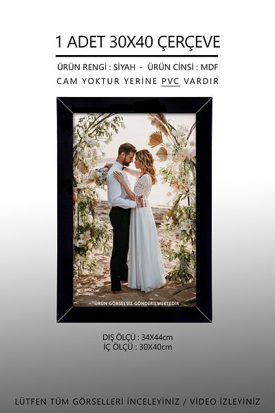 bymat 1 Piece 30x40 Frame - A3 Black Frame - MDF Frame