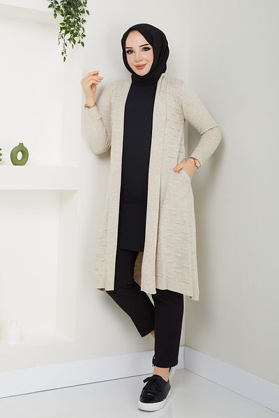 Pamuk Butik Women's Casual Cardigan with Pockets - Ecru Color