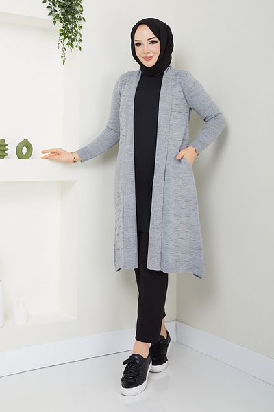 Pamuk Butik Γκρι γυναικεία casual ζακέτα με τσέπες