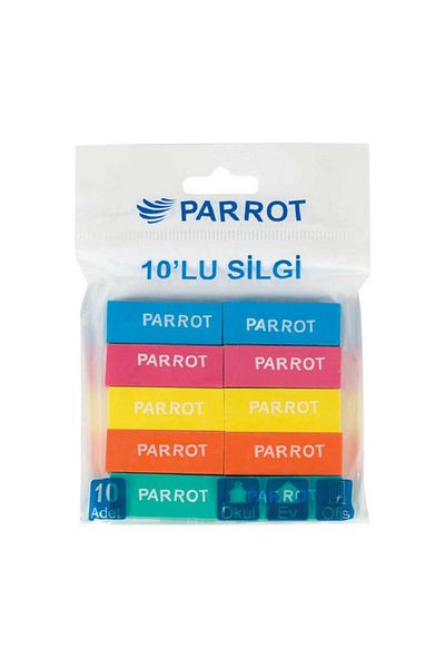 Parrot Colorful Eraser Set 10 Pieces Bag