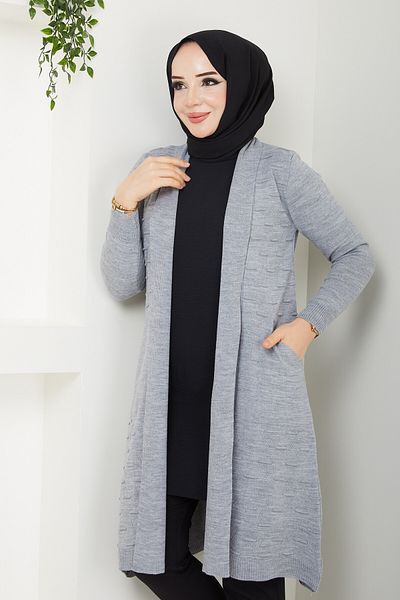 Pamuk Butik Γκρι γυναικεία casual ζακέτα με τσέπες