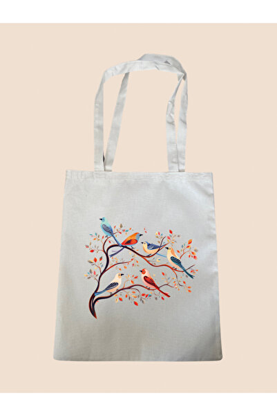 lili hediyelik Geantă de pânză imprimată Păsări în picioare pe o ramură - Gea...