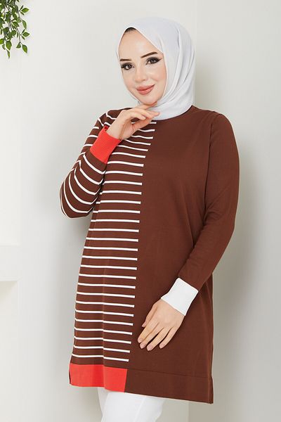 Pamuk Butik Γυναικείο πλεκτό με λεπτομέρεια με ρίγες Mercerized Cold Yarn