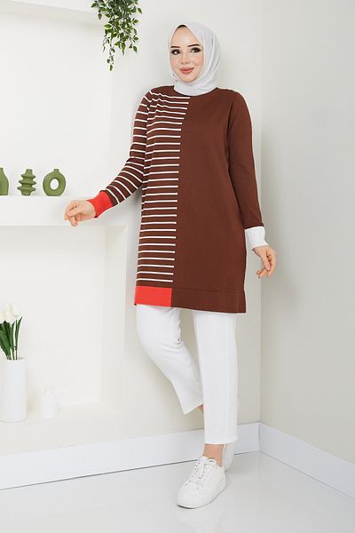 Pamuk Butik Γυναικείο πλεκτό με λεπτομέρεια με ρίγες Mercerized Cold Yarn