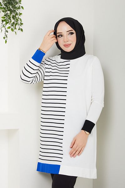Pamuk Butik Women's Cold Yarn Mercerized Stripe Detailed Knitwear Tunic