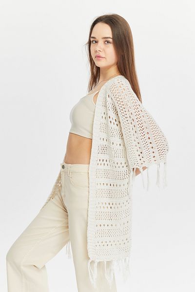 MA ananas Women's Tasseled Openwork Cardigan
