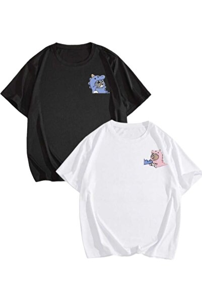 PERISENSE للجنسين النساء الرجال طفل توم وجيري 1 مطبوعة عاشق زوجين مزيج كبير الحجم تي شيرت مجموعة من 2