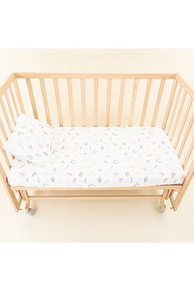 Yunikobaby Baby Duvet Cover Set- Four Layer Muslin Blanket, Pillowcase, Elastic Sheet-Coral-Green Flowers