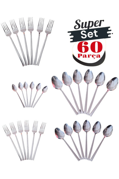 Yüsra Home طقم شوكة ملعقة مكون من 60 قطعة، نموذج قضيب مسطح مناسب للاستماع الي...